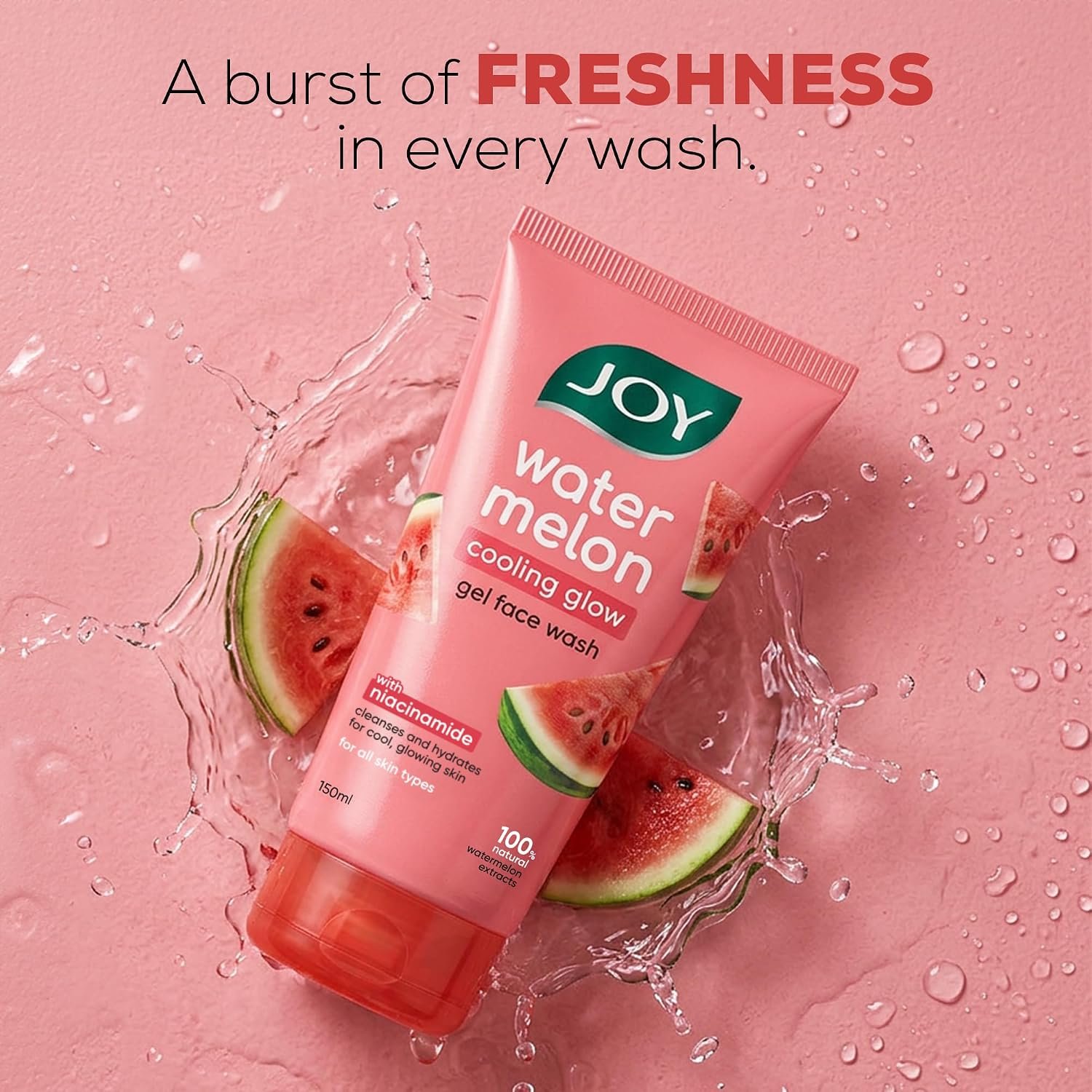 Joy Watermelon Cooling Glow Gel Face Wash with Niacinamide & Glycerine | Hydrating Daily Facial Cleanser for Glowing Skin | Removes Dirt, Oil & Impurities | For All Skin Types | 150ml thumbnail