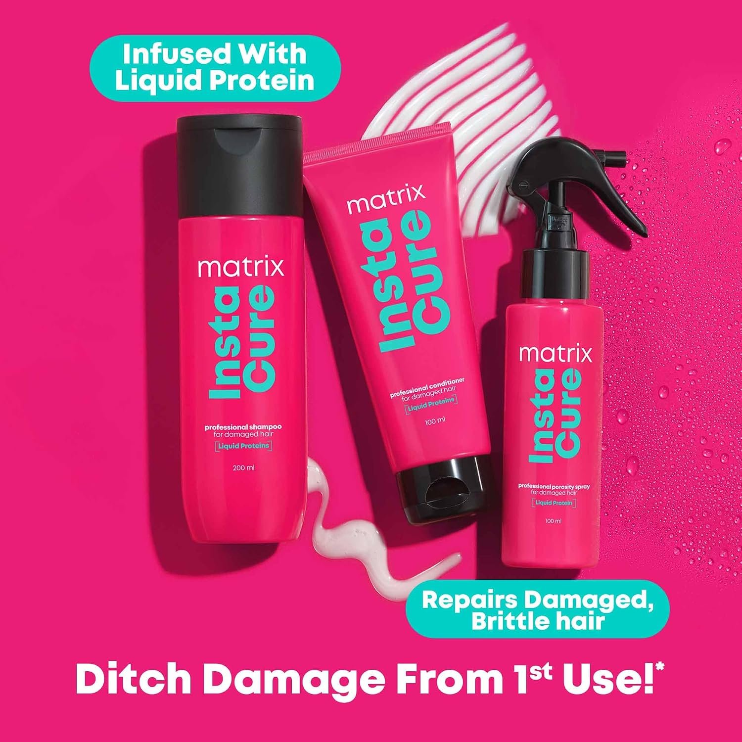 Matrix InstaCure Shampoo & Conditioner Combo with Liquid Protein for Damaged Hair| Ditch Damage from the 1st Use*| Reduced Split Ends, Breakage, Knotting | For All Hair Types thumbnail