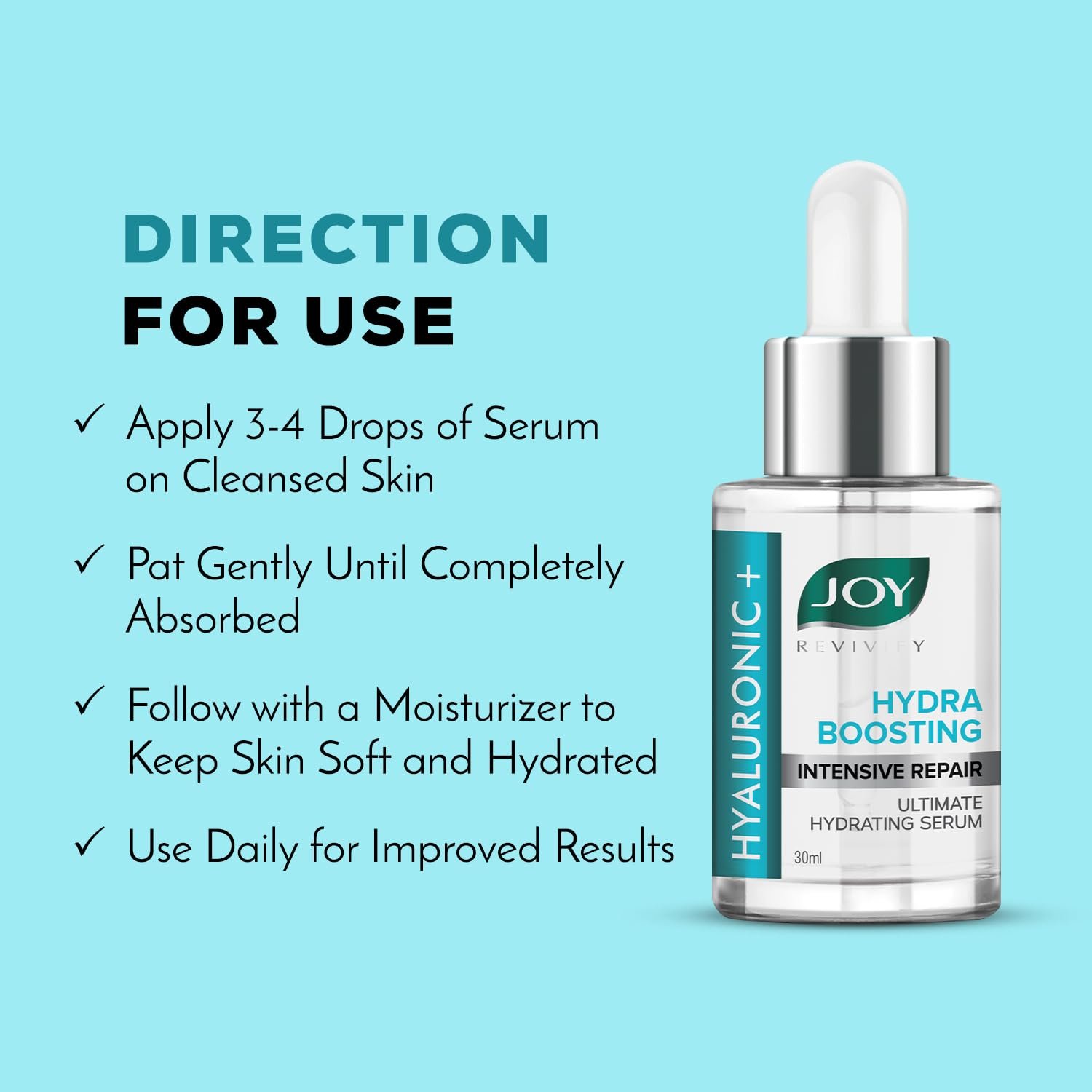 Joy Hydra Boosting Hyaluronic Acid Face Serum for Intensive Repair | Revitalizes, Renews, Rejuvenates, Hydrates & Protects Skin from Sun | Suitable for All Skin Types (30ml) thumbnail