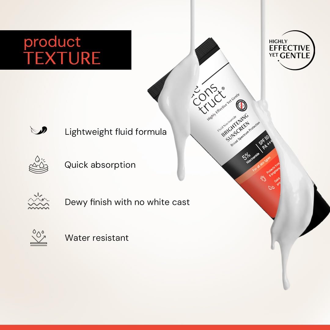 Deconstruct Fluid Brightening Sunscreen SPF 50+ PA++++ |Sunscreen with Niacinamide| Brightens Skin | Dewy finish| Lightweight, Quick absorb |For dry, oily,combination, normal skin 50g thumbnail