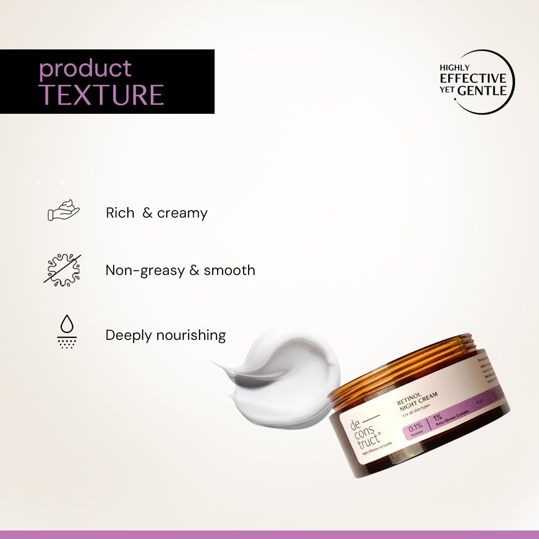 Deconstruct 0.1% Retinol Night Cream with 1% Beta-Glucan Complex | Beginner Friendly | Anti-Aging Night Cream for Fine Lines and Wrinkles | For Women & Men | 50 gm thumbnail