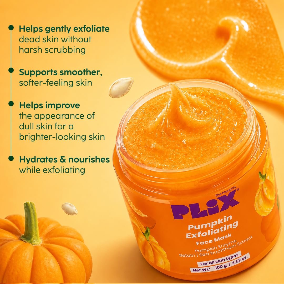 PLIX Pumpkin Exfoliating Face Mask for Smooth, Soft & Brighter-Looking Skin | With Pumpkin & Sea Buckthorn Extract | For All Skin Types | 100g thumbnail
