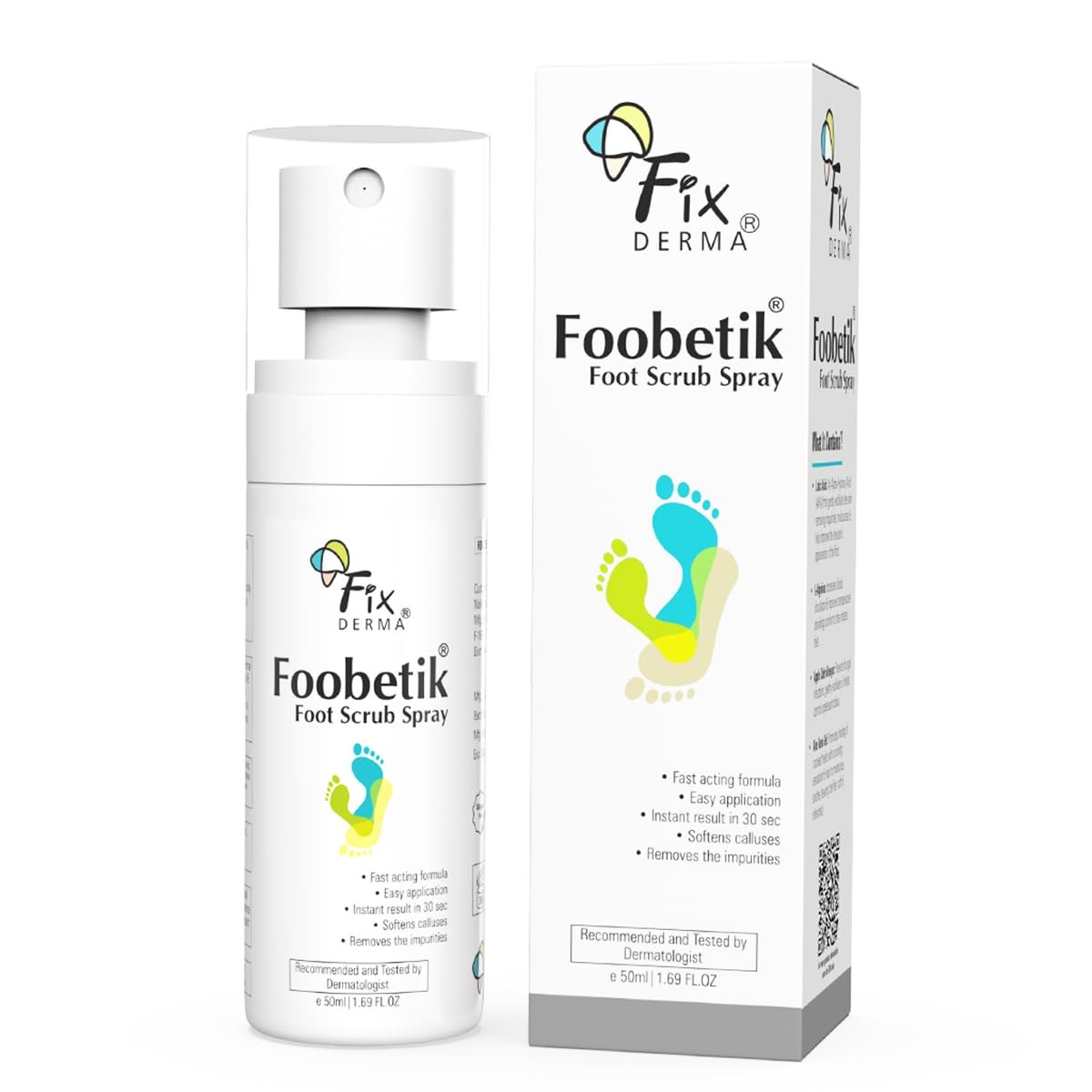Fixderma Foobetik Foot Scrub Spray with Lactic Acid | 30 sec Foot Facial Spray | Foot Scrubber for Dead Skin | Callus Remover Spray | Heel Scrubber for Feet|Instantly Smooth & Soft Feet 50ml thumbnail