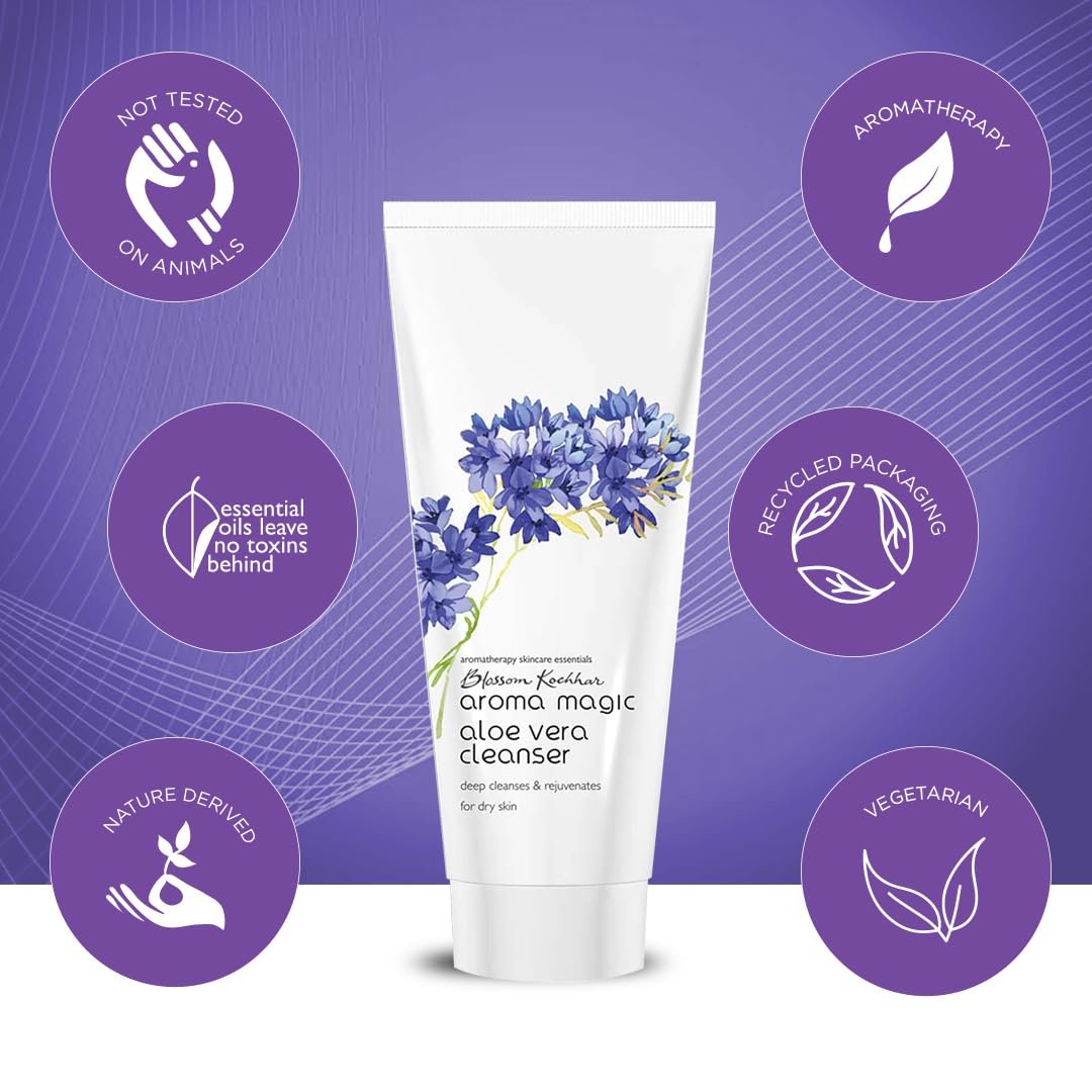 Aroma Magic Aloe Vera Cleanser | deeply cleanses & Rejuvenates skin while unclogging pores with Persian walnut seed, Damask rose essential oils, orange blossom extracts | For Dry Skin 100g thumbnail