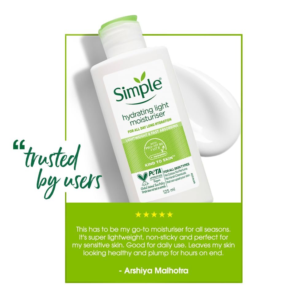 Simple Hydrating Light Moisturiser, 125ml | 12HR Hydration | With Niacinamide, Pro-Vitamin B5, Strengthens Skin Barrier| Lightweight, Non-Greasy Moisturizer | For Soft, Smooth Skin thumbnail