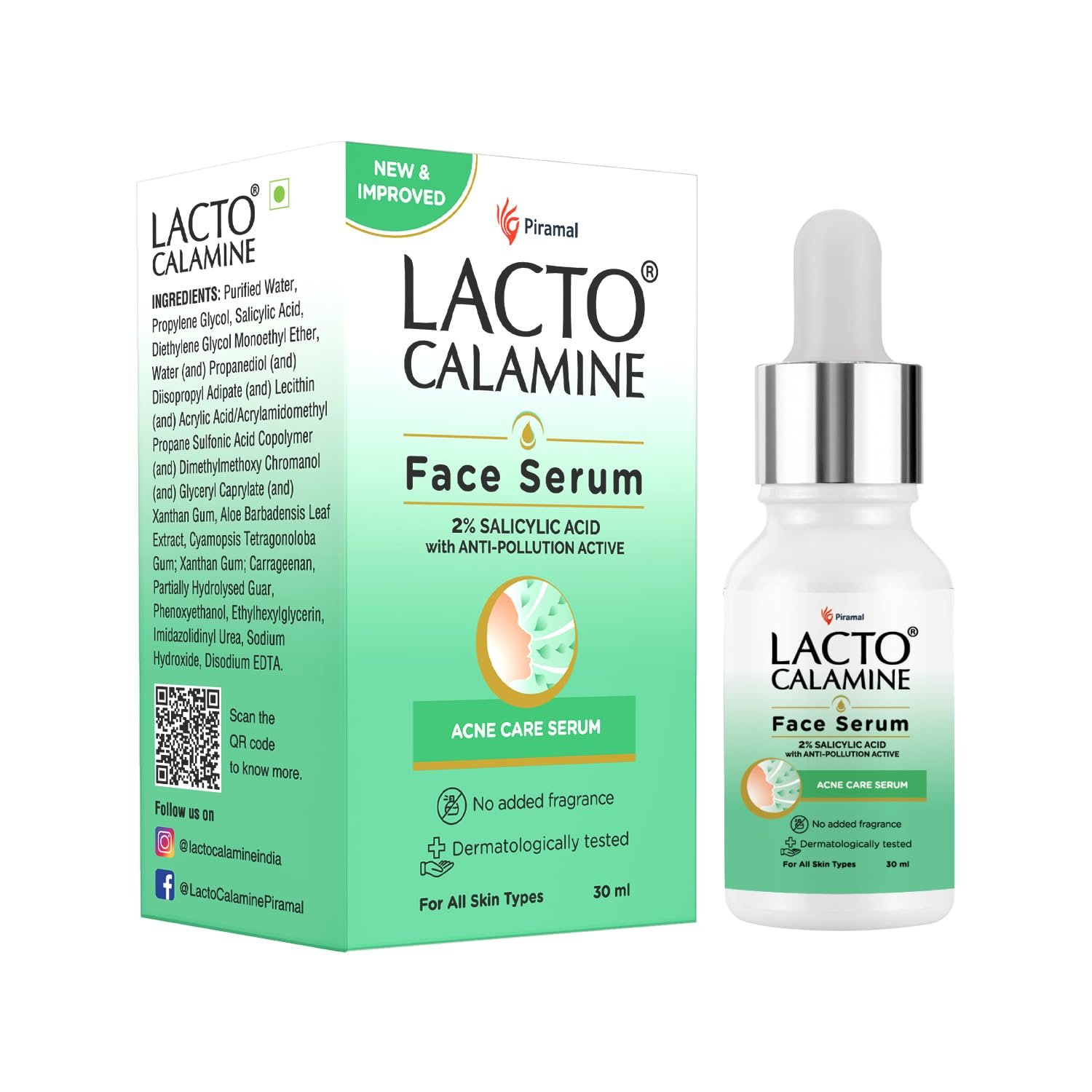 Lacto Calamine 2% Salicylic Acid Face Serum | Reduces Acne, Blackheads & Excess Oil | Unclogs Pores, Controls Sebum & Exfoliates Skin | Face Serum for Oily & Acne-Prone Skin | 30ml