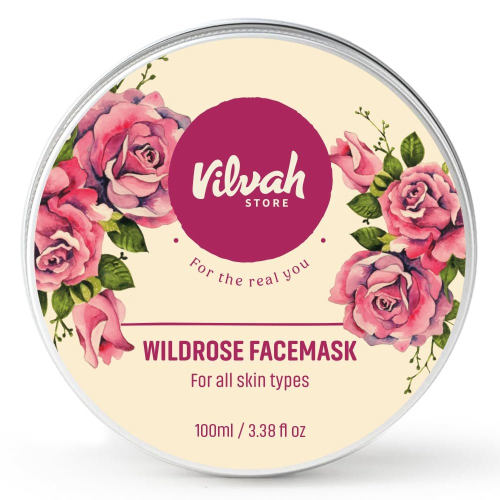 Vilvah Wild Rose Face Mask for Glowing & Even Toned Skin | Mild Exfoliation, Deep Hydration & Skin Brightening | With Aloe Vera, French Pink Clay & Rose Hydrosol | For All Skin Types | Men &