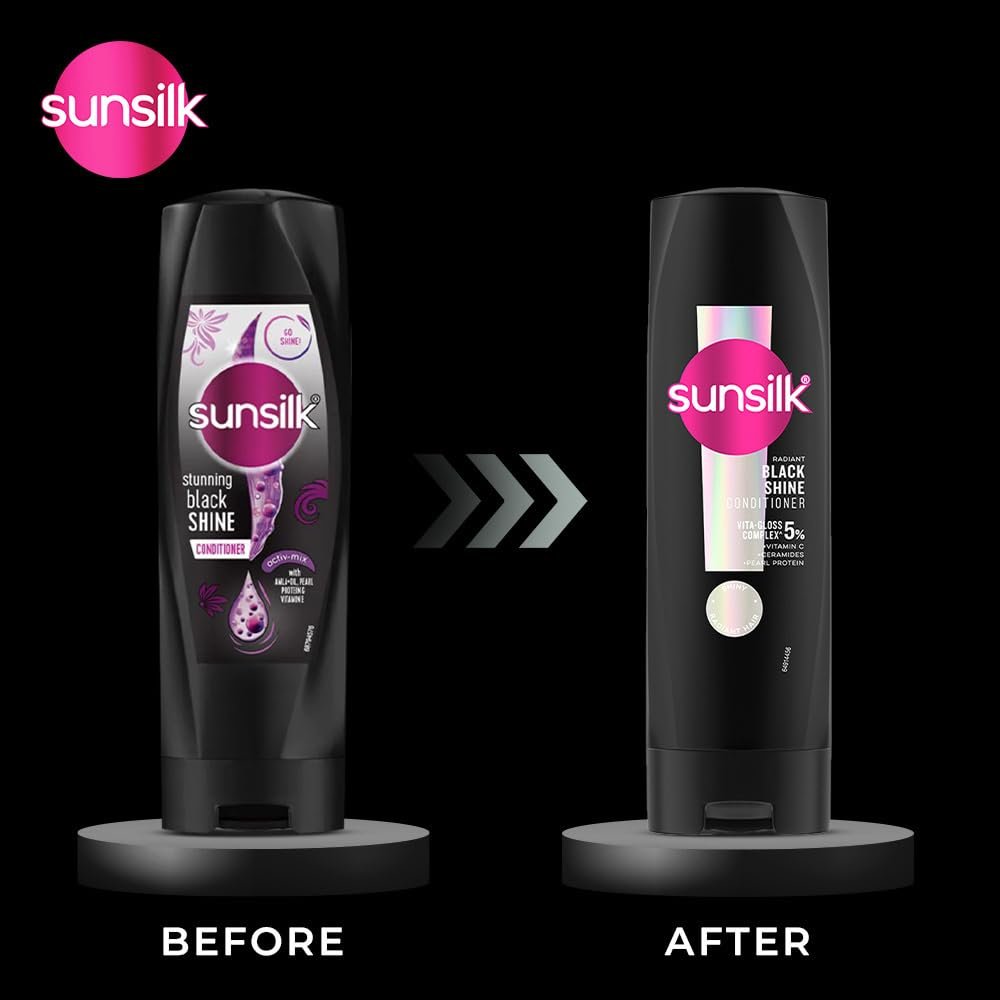 SUNSILK Radiant Black Shine Conditioner, 180ml, for Smooth and Glass Shine Black Hair, with 5% VITA-GLOSS COMPLEX — 48hr Radiant Shine, Paraben-Free, Cruelty Free thumbnail