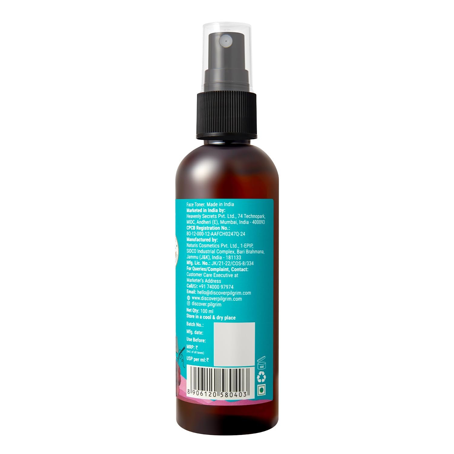 Pilgrim Alcohol Free Red Vine Face Toner Spray with Vitamin B3 and Aloe, Face Mist Spray For Anti Ageing, Glowing Skin, Dry, Oily Skin, Men & Women,100ml thumbnail