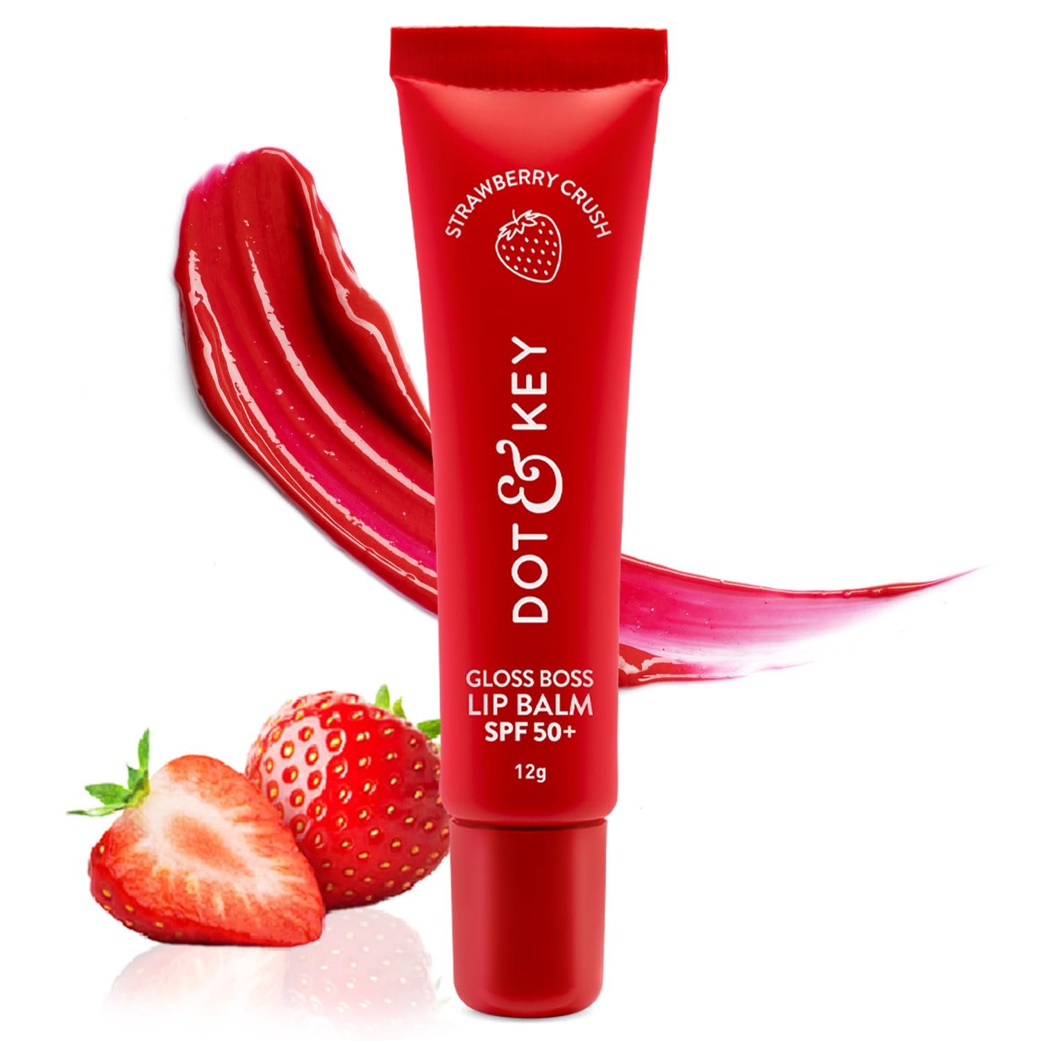 Dot & Key Strawberry Lip Balm (12gm) for Moisturization | Soft and Naturally Brightens Lips |Tinted Lip Balm with SPF 50 & Vitamin C + E | Lipbalm for Dry & Dark Lips