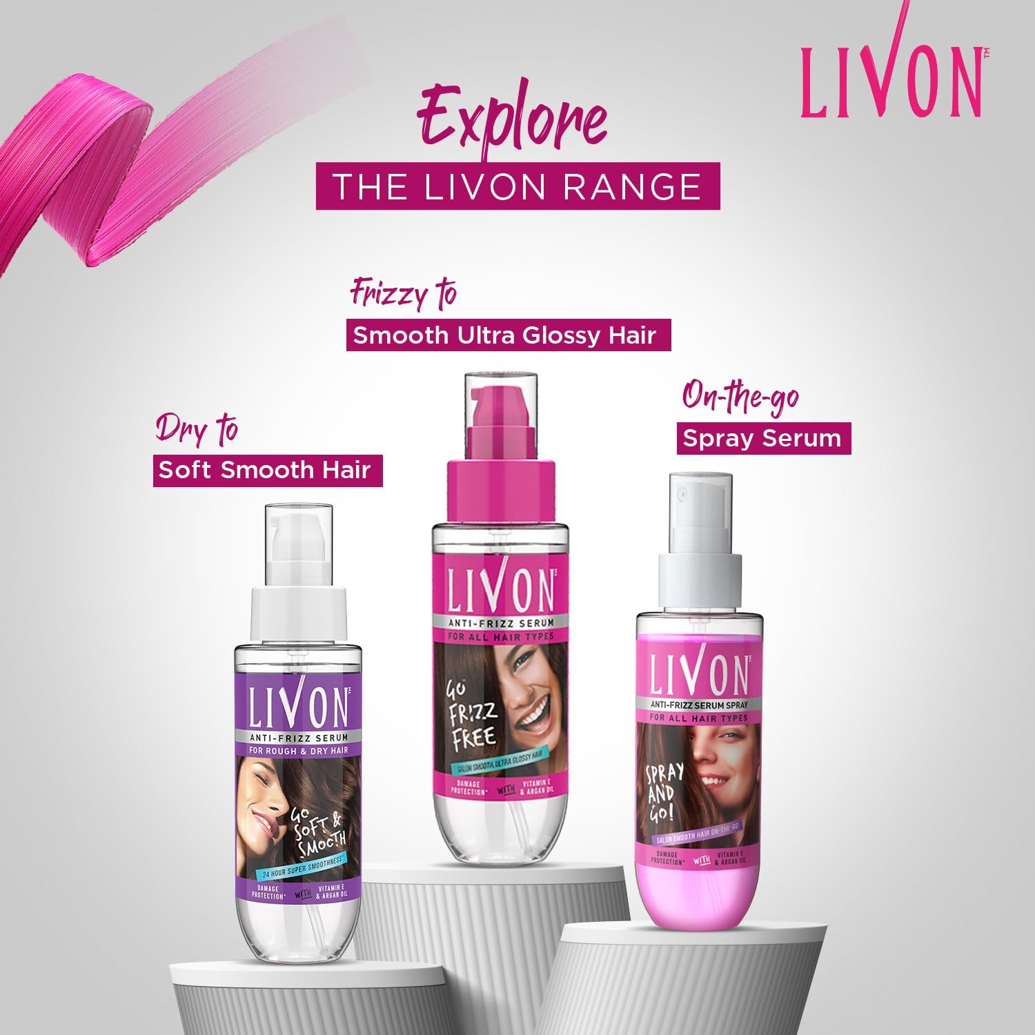 Livon Hair Serum, For Dry & Frizzy Hair | Provides shine, smoothness & damage protection| Leave in serum for women & Men| With Vitamin E & Argan Oil | 100ml (Pack of 2) thumbnail