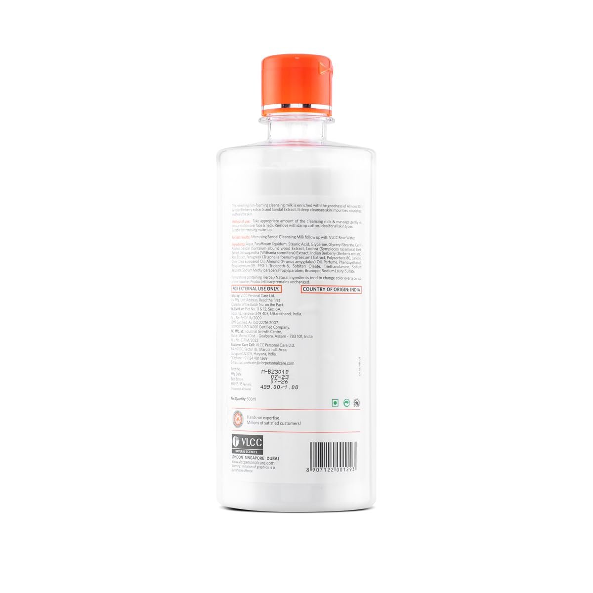 VLCC Sandal Cleansing Milk - 500ml | Deep Cleanses and Soothes Skin | Hydrates and Softens the Skin | With Sandal, Ashwagandha, Fenugreek, Indian Berberry Extracts, Almond and Olive oils. thumbnail