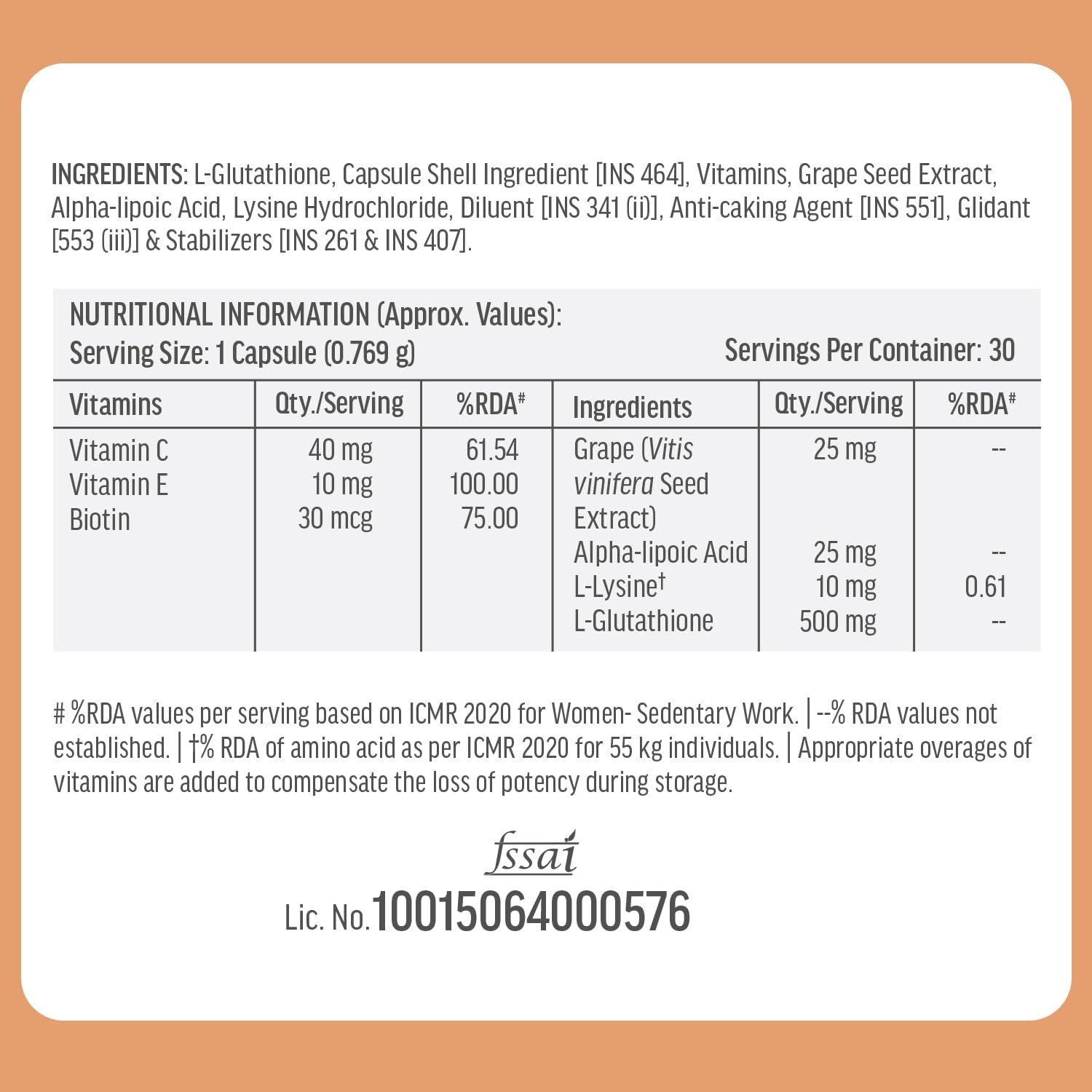 hk vitals Glutathione, 30 Veg Capsules With Vitamin C, E & Biotin | For Skin Glow and Hydration thumbnail