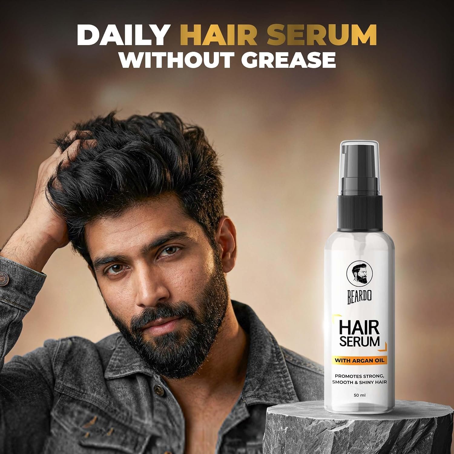 Beardo Hair Serum 50ml for Instant Shine & Anti-frizz with Argan Oil, Made for Men's Hair, Frizz-Free Hair Serum for Men thumbnail