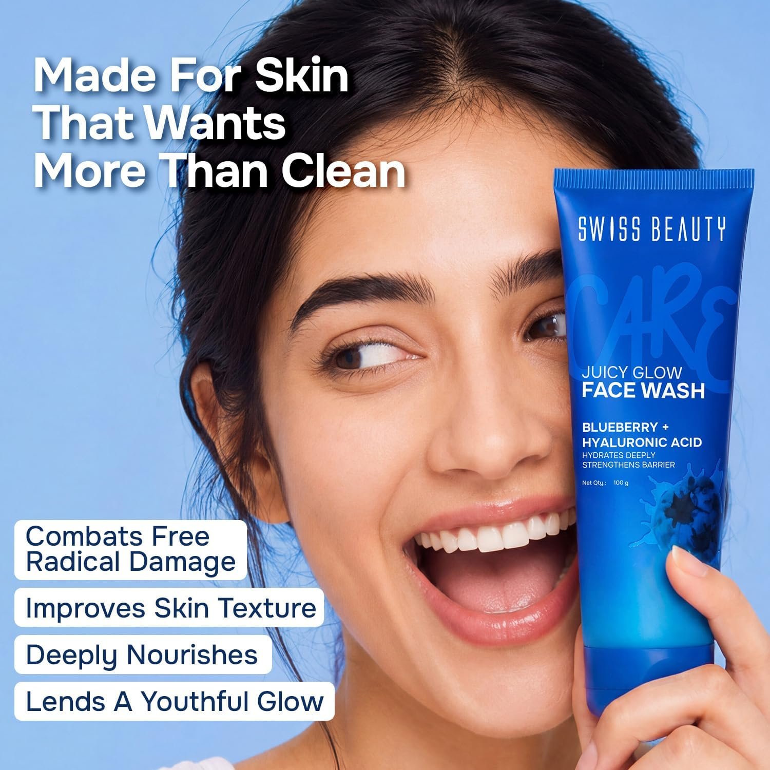 Swiss Beauty Care Juicy Glow Face Wash | Blueberry + Hyaluronic Acid| Removes Dirt & Grime | Thick, Gel-Based Texture |Improves Skin Texture | Deeply Nourishes | Gently Exfoliates thumbnail