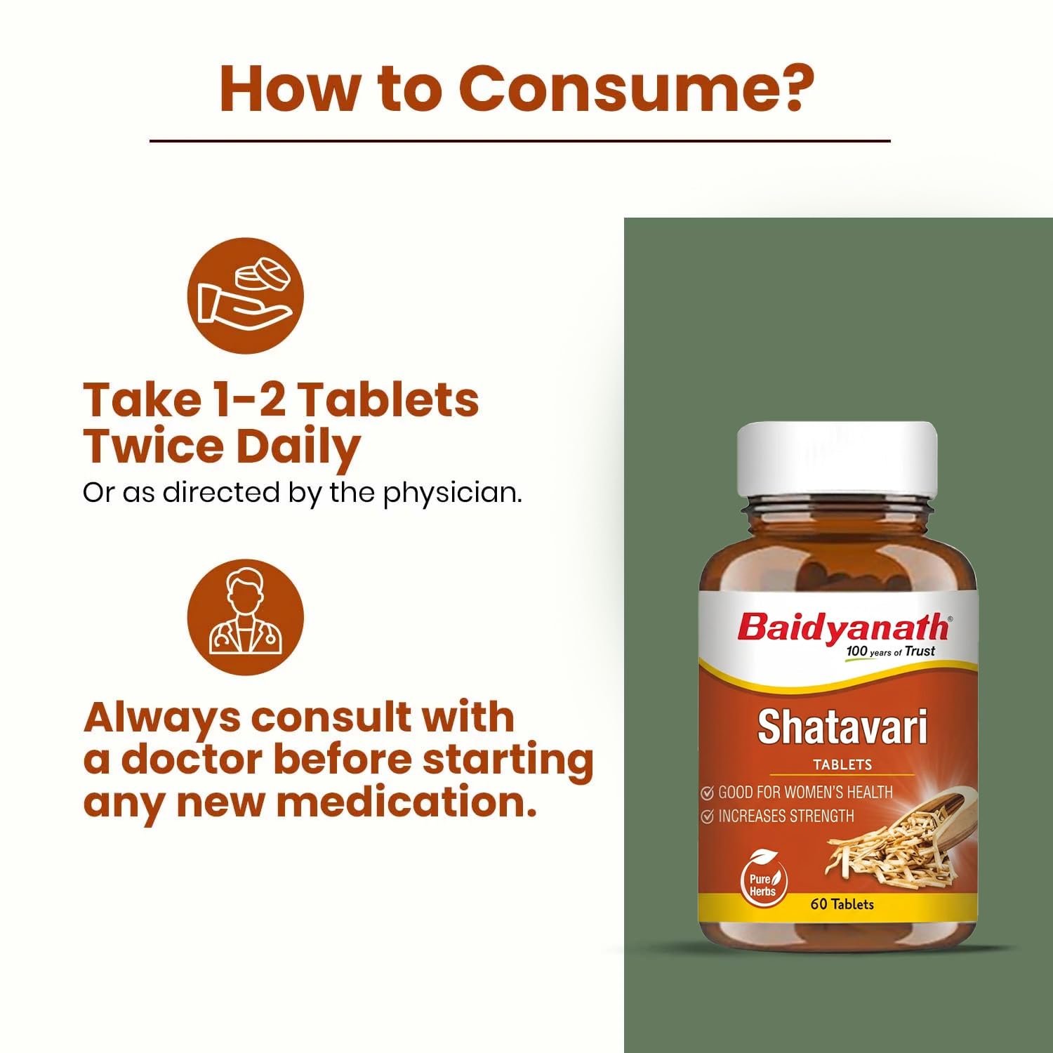 Baidyanath Ayurved Shatavari Tablets - 60 Tabs | Hormonal Balance and Wellness Support for Women thumbnail
