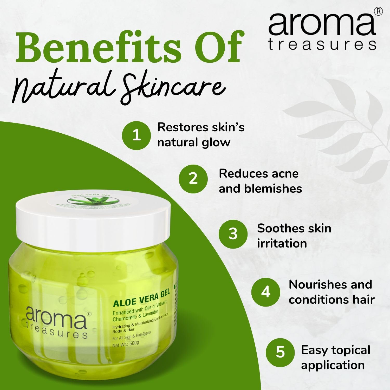 Aroma Treasures Aloe Vera Gel for Face, Body & Hair | Moisturizing & Hydrating Aloevera Gel | 98% Ingredients of Natural Origin | Pure Aloe Vera Gel for Skin, Hair & Pimples | 500g thumbnail