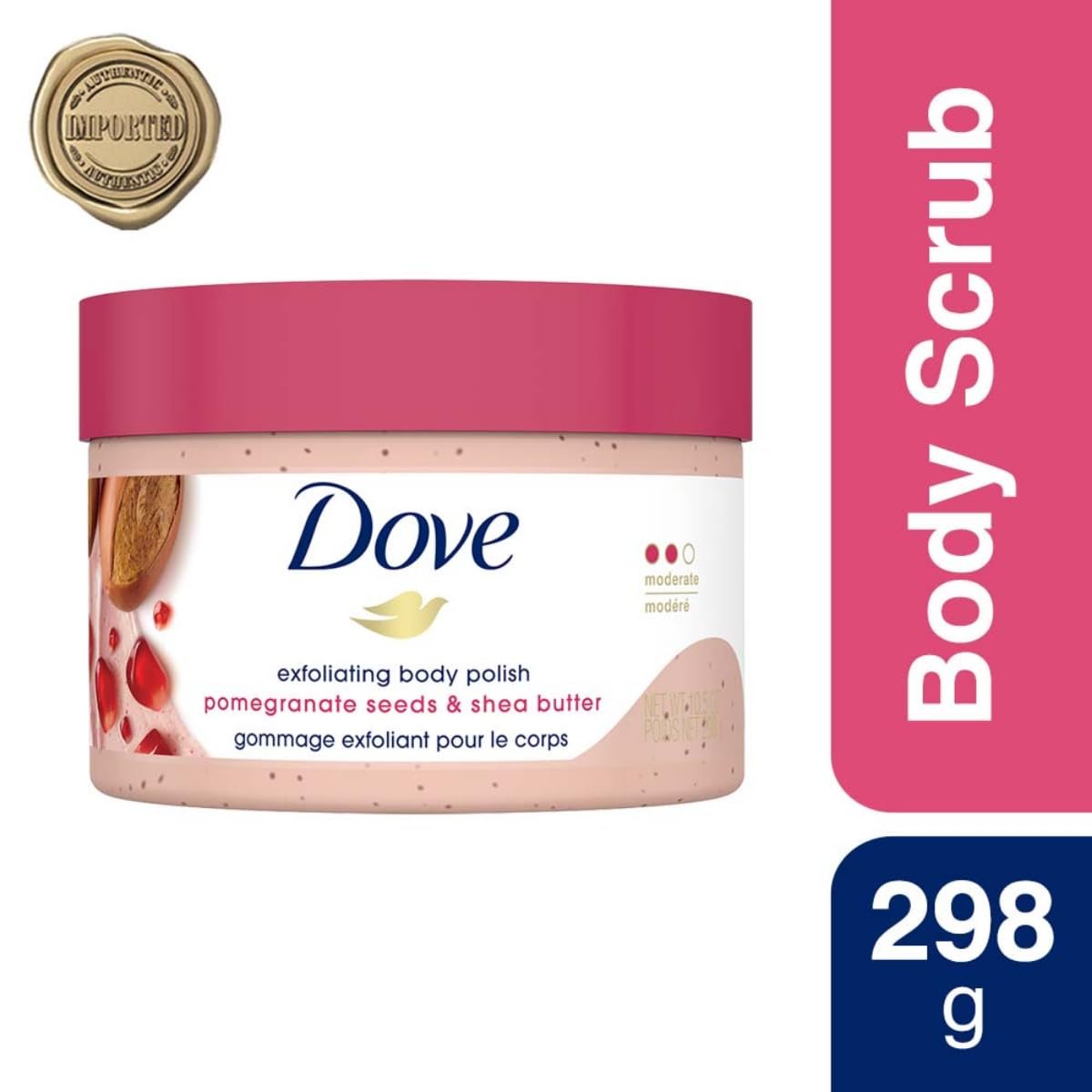 Dove Body Polish Exfoliating Scrub, Moisturizing Shea Butter and Pomegranate Seeds | Nourishes & Conditions Soft Skin | Sulphate Free, 298gm. thumbnail