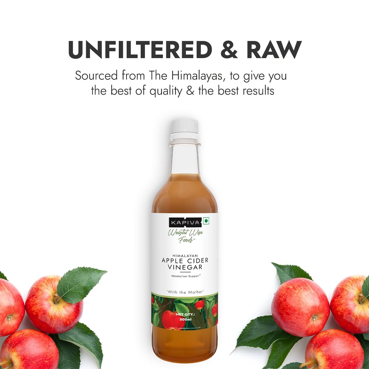 Kapiva Himalayan Apple Cider Vinegar with Mother 500ml | Raw & Unfiltered | Helps with Digestion & Weight Care thumbnail