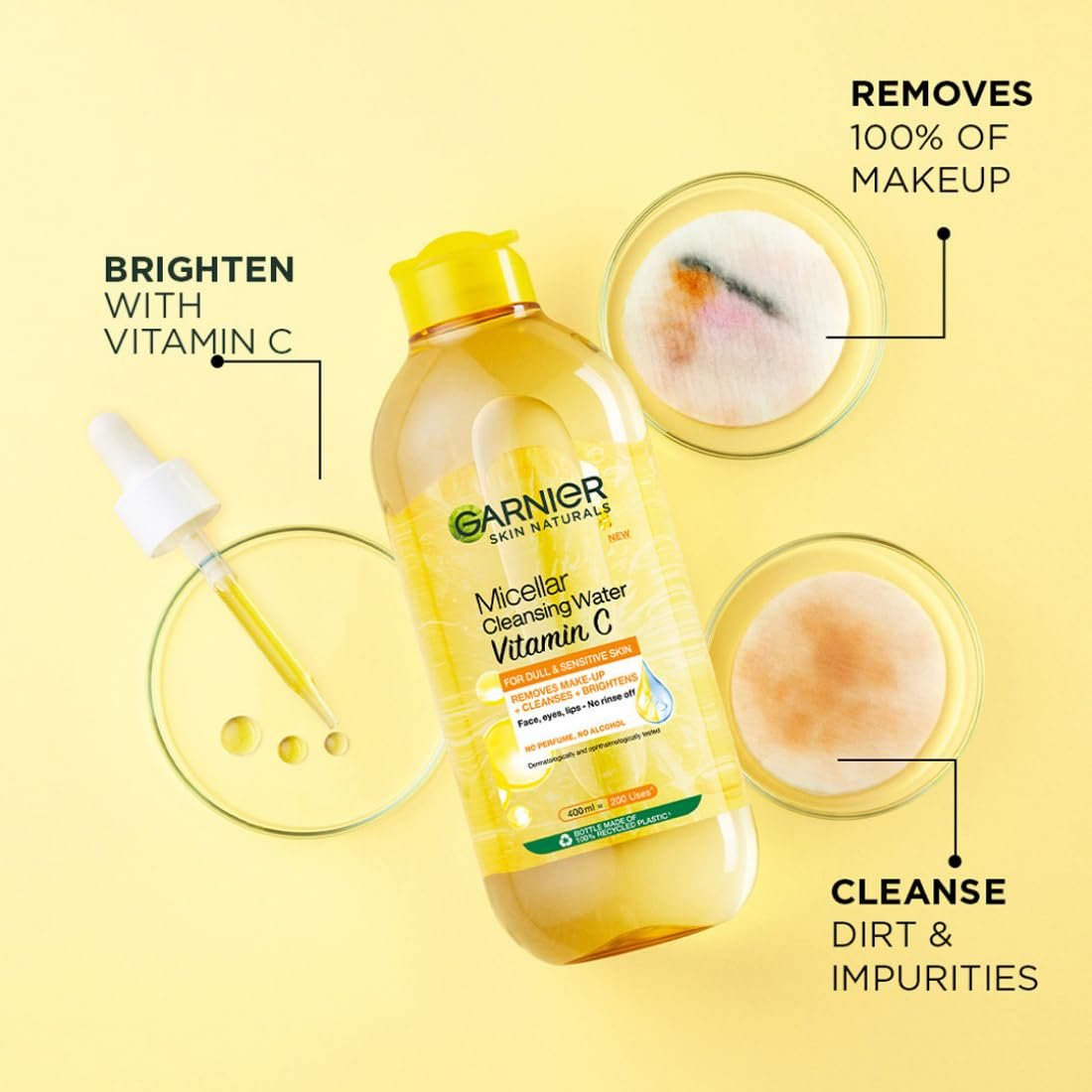 Garnier Vitamin C Micellar Cleansing Water- For Bright Skin, 125ml Removes up to 100% of makeup alongside dirt and impurities without over-drying your skin | thumbnail
