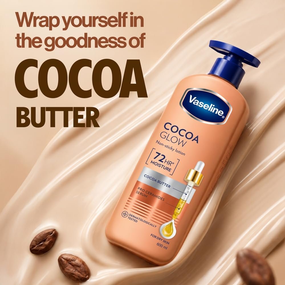 Vaseline Cocoa Glow Serum In Lotion, 600 ml | 100% Pure Cocoa & Shea Butter for Glowing & Soft Skin thumbnail