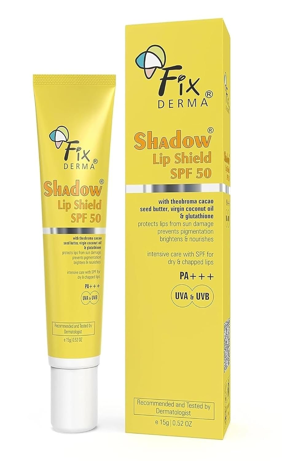 Fixderma Shadow SPF 50 Lip Shield Pa+++ Lip Balm with Cacao Seed Butter & Vitamin E | Prevents Pigmentation & Sun Damage | Lightens Pigmented Lips | Protects Against UVA & UVB Rays - 15gm thumbnail