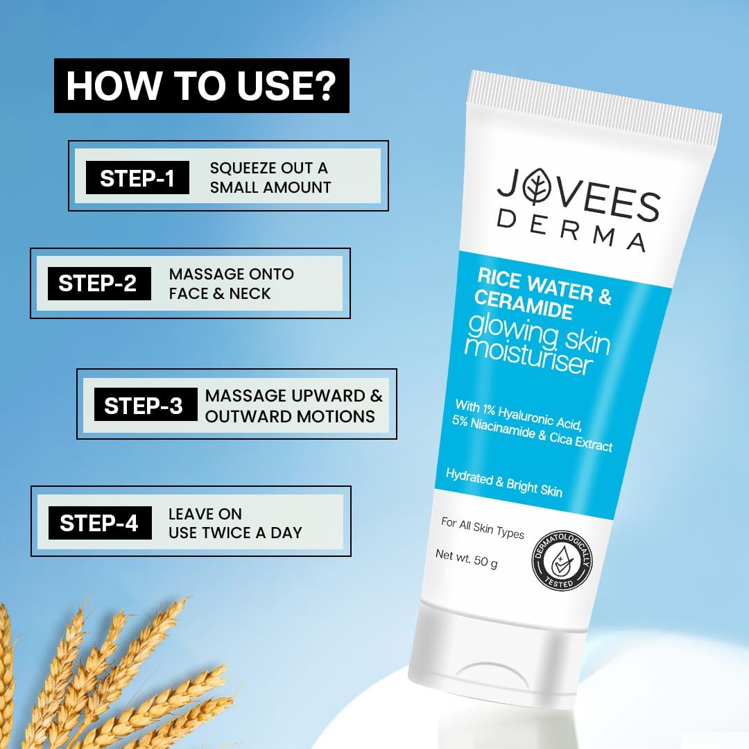 Jovees Derma Ceramides Moisturizer with Hyaluronic & Rice Water for Intense Moisturizing and Brightens Skin | With Niacinamide & Cica Extract | Barrier Repair Cream | For All Skin Type 50g thumbnail