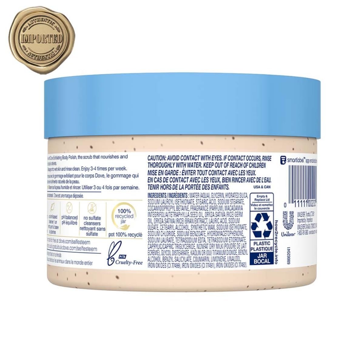 Dove Exfoliating Body Polish| Body Scrub |Deeply Nourishing Crushed Macadamia and Rice Milk |Moisturises & Brightens Skin | Sulphate Free|298gm thumbnail
