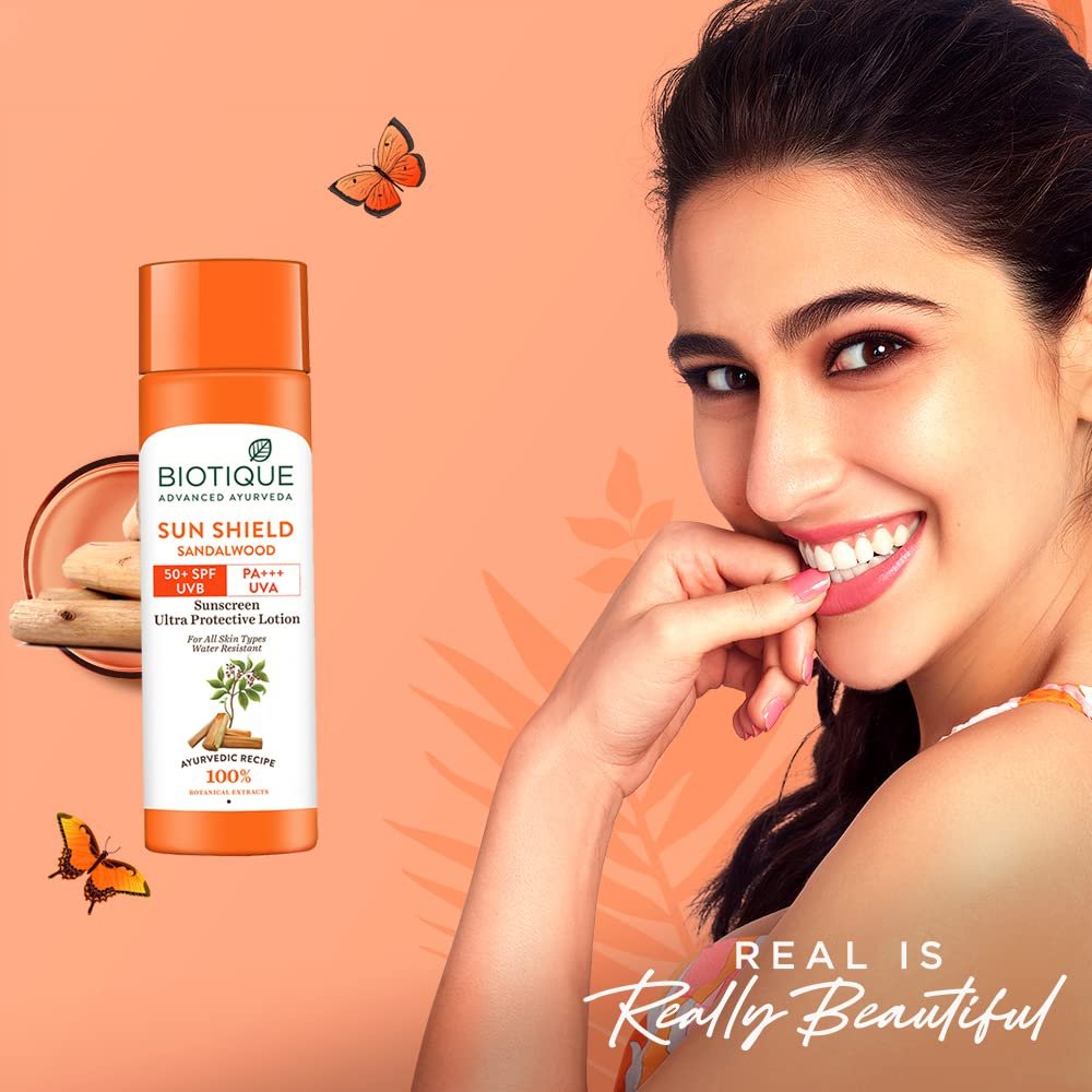 Biotique Bio Sandalwood Sunscreen Ultra Soothing Face Lotion, SPF 50+ |Ultra Protective Lotion| Keeps Skin Soft, Fair and Moisturized| Water Resistant| For All Skin Types| 120ml thumbnail