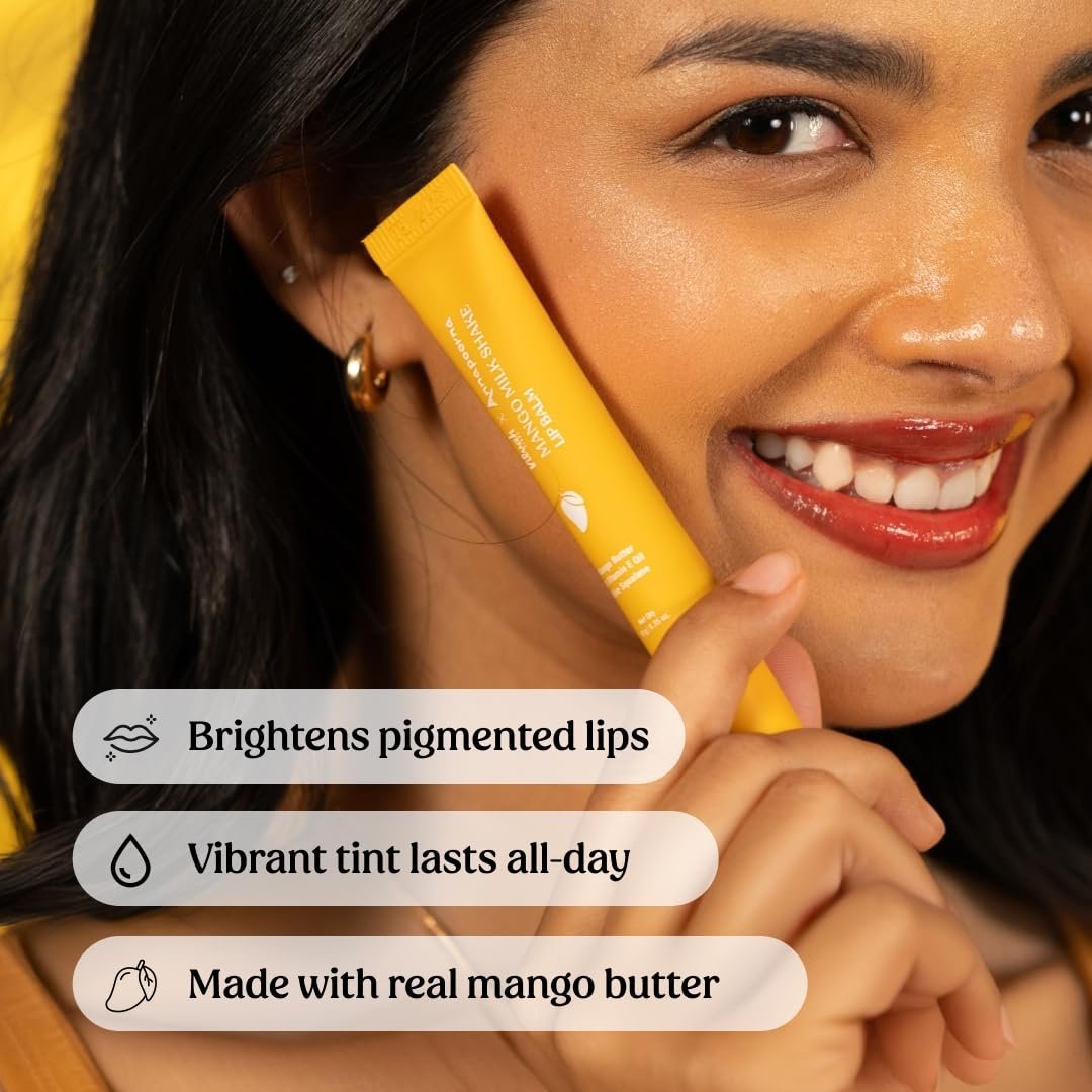 Vilvah Mango Milkshake Lip Balm | Infused with Alphonso Mango Pulp | Soothes Dry Lips & Locks in Moisture | Soft Reddish-Orange Tint with Mango Butter, Coconut Milk & Olive Squalane | 10g thumbnail