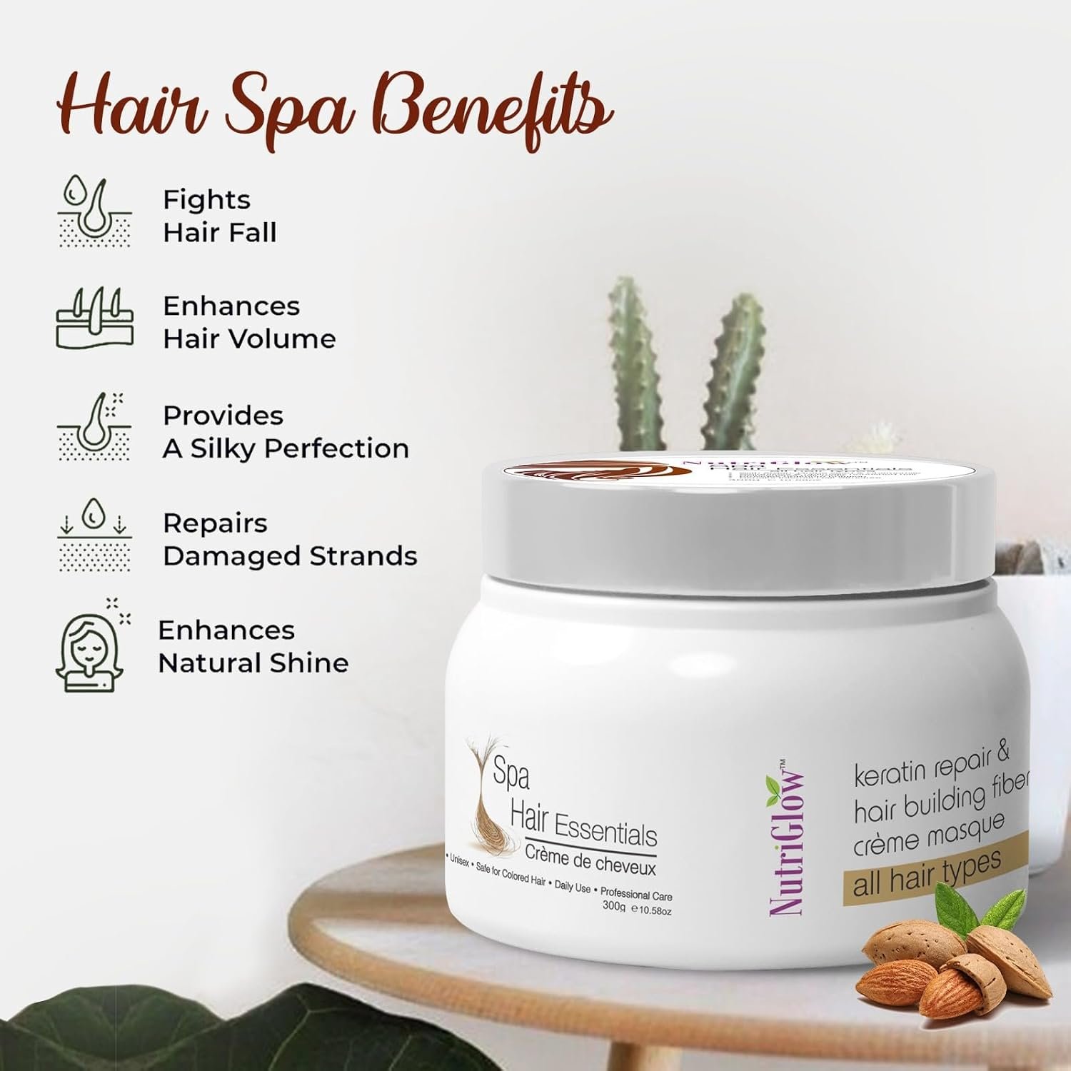 NutriGlow Hair Spa Cream with Keratin Repair Formula for All Hair Types, Professional Care - 300g thumbnail