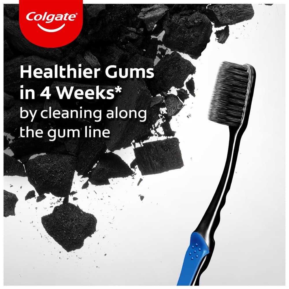 Colgate SlimSoft Charcoal Toothbrush Set of 4 | Soft Bristles | Deep Cleaning thumbnail