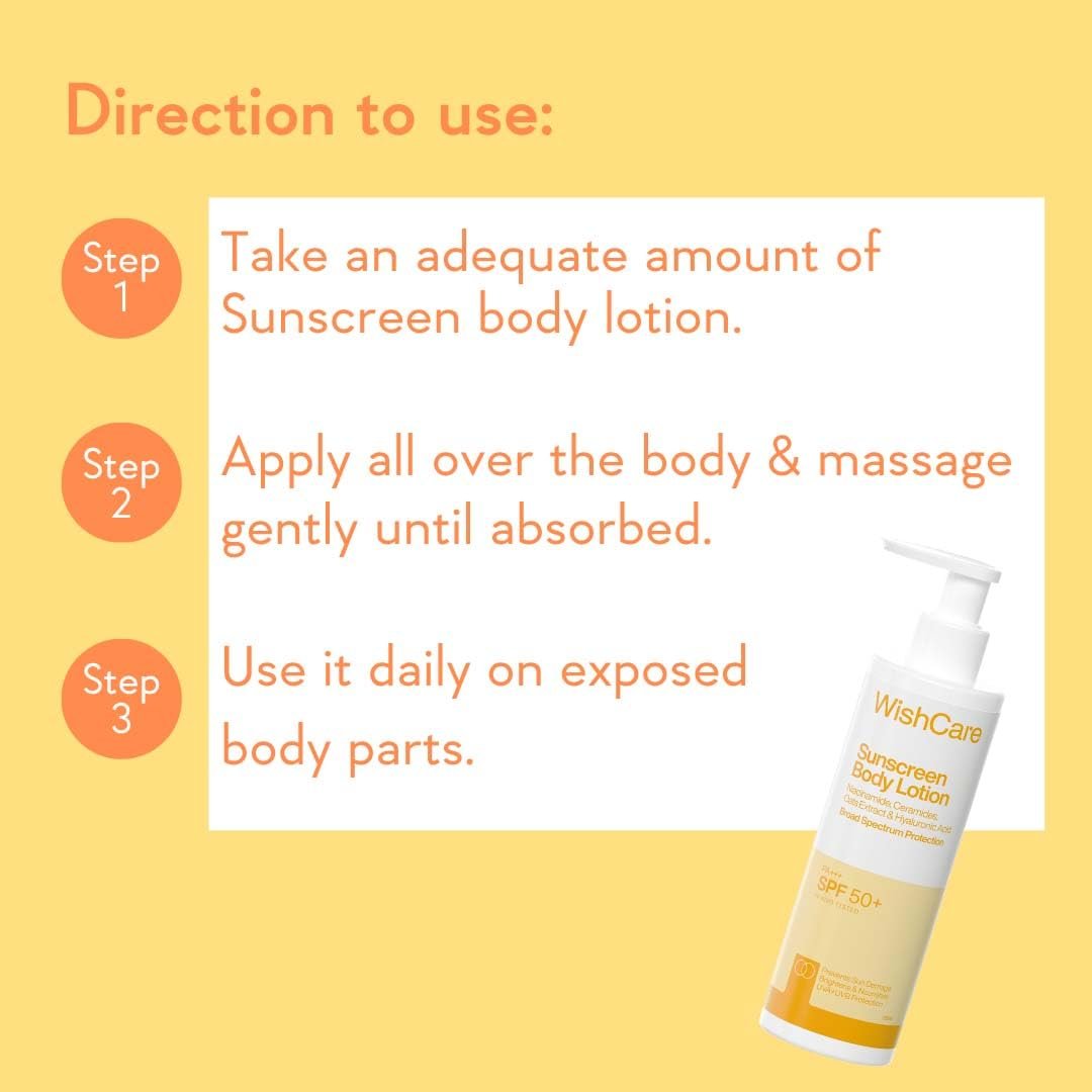 WishCare Sunscreen Body Lotion with SPF 50 PA++++ In- Vivo Tested | Body Sunscreen SPF50 With Broad Spectrum UVA & UVB Protection, No White Cast |   For Women & Men | 200ml thumbnail