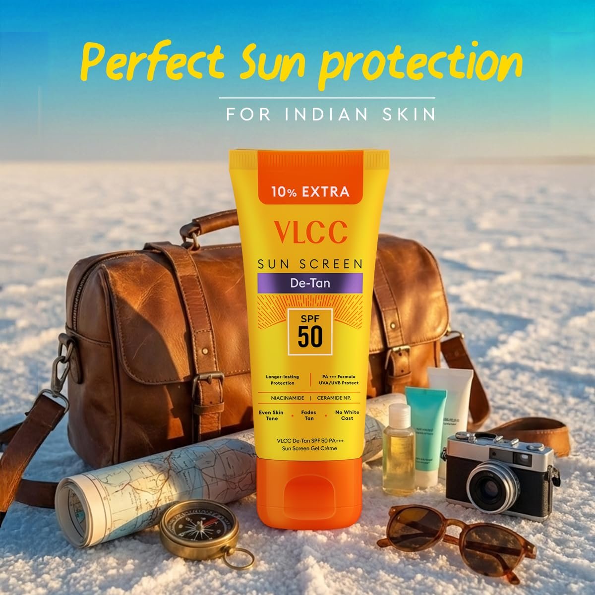 VLCC All Skin De-Tan SPF 50 PA+++ Sunscreen Gel Crème - 100g + 10g Extra | With Cucumber, Carrot, and Saxifraga Extracts thumbnail