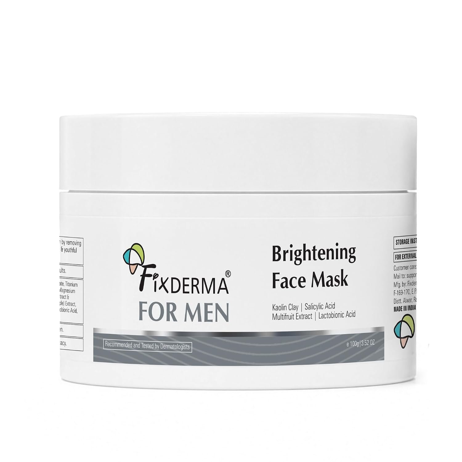 Fixderma Brightening Face Mask for Men | Clay Face Mask for Blackheads & Excess Oil | Deep Cleansing Mask for Clear, Smooth & Bright-Looking Skin | 100g thumbnail