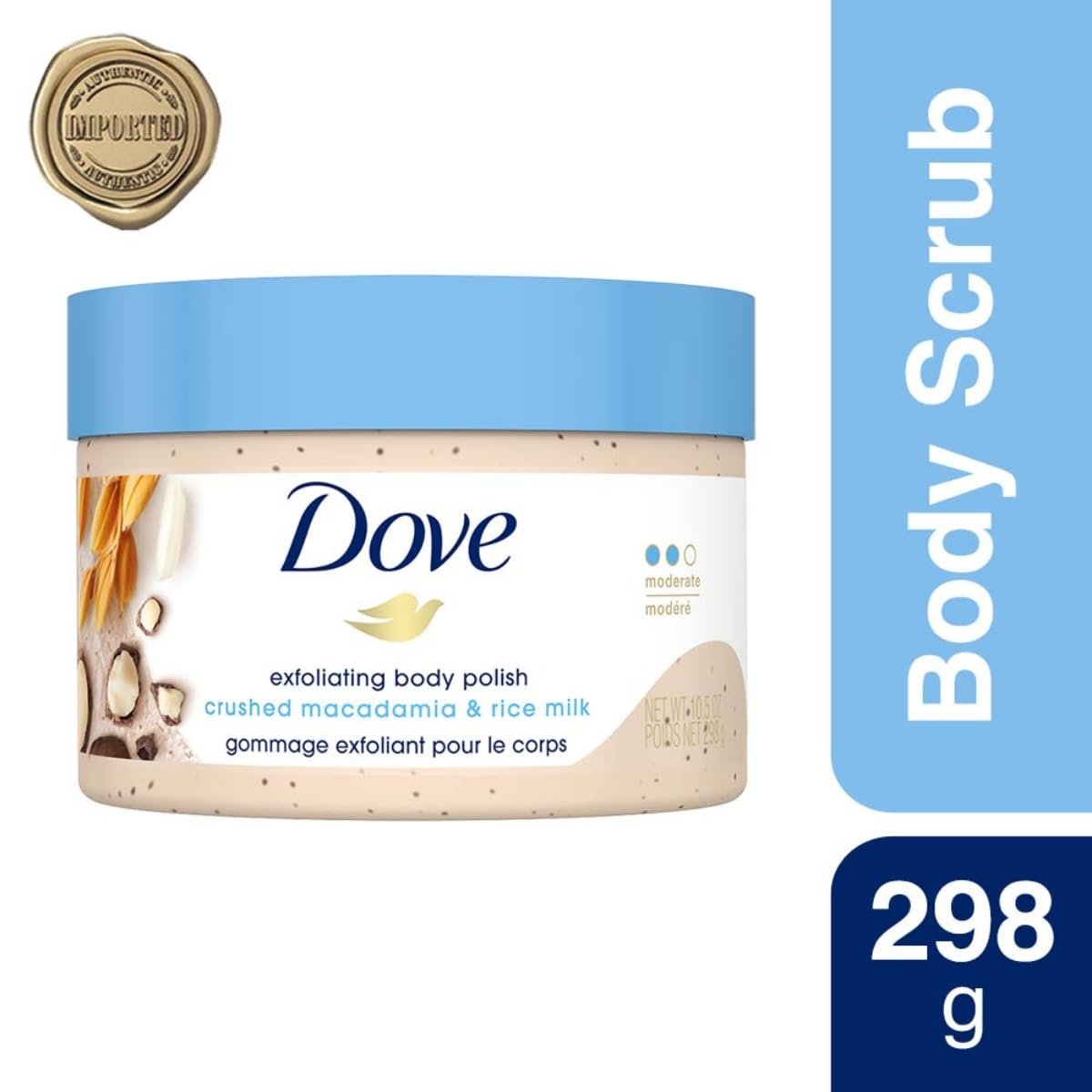 Dove Exfoliating Body Polish| Body Scrub |Deeply Nourishing Crushed Macadamia and Rice Milk |Moisturises & Brightens Skin | Sulphate Free|298gm thumbnail