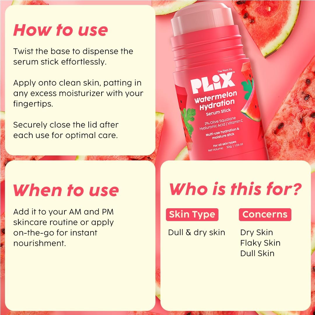 PLIX - THE PLANT FIX Watermelon Hydration Serum Stick (30g) for Instant Hydration, Long Lasting Moisturization | On the Go Moisturizer Stick for 24h Hydration | Light-weight & Quick absorbin thumbnail