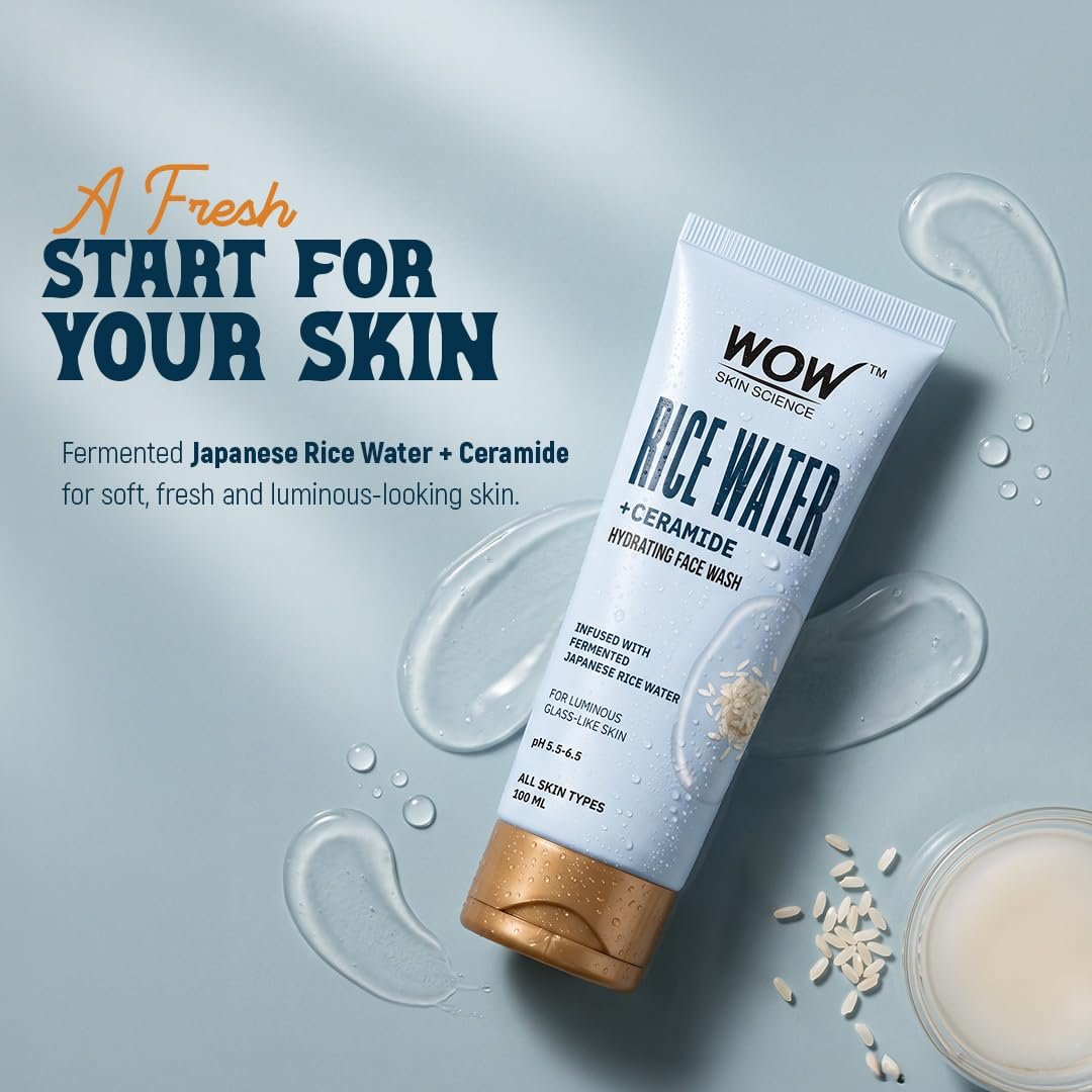 WOW Skin Science Rice Water & Ceramide Hydrating Face Wash | Brightens Skin | Tightens Pores | Locks in Moisture | Reduces Fine Lines | Improves Skin Elasticity | 100ml thumbnail