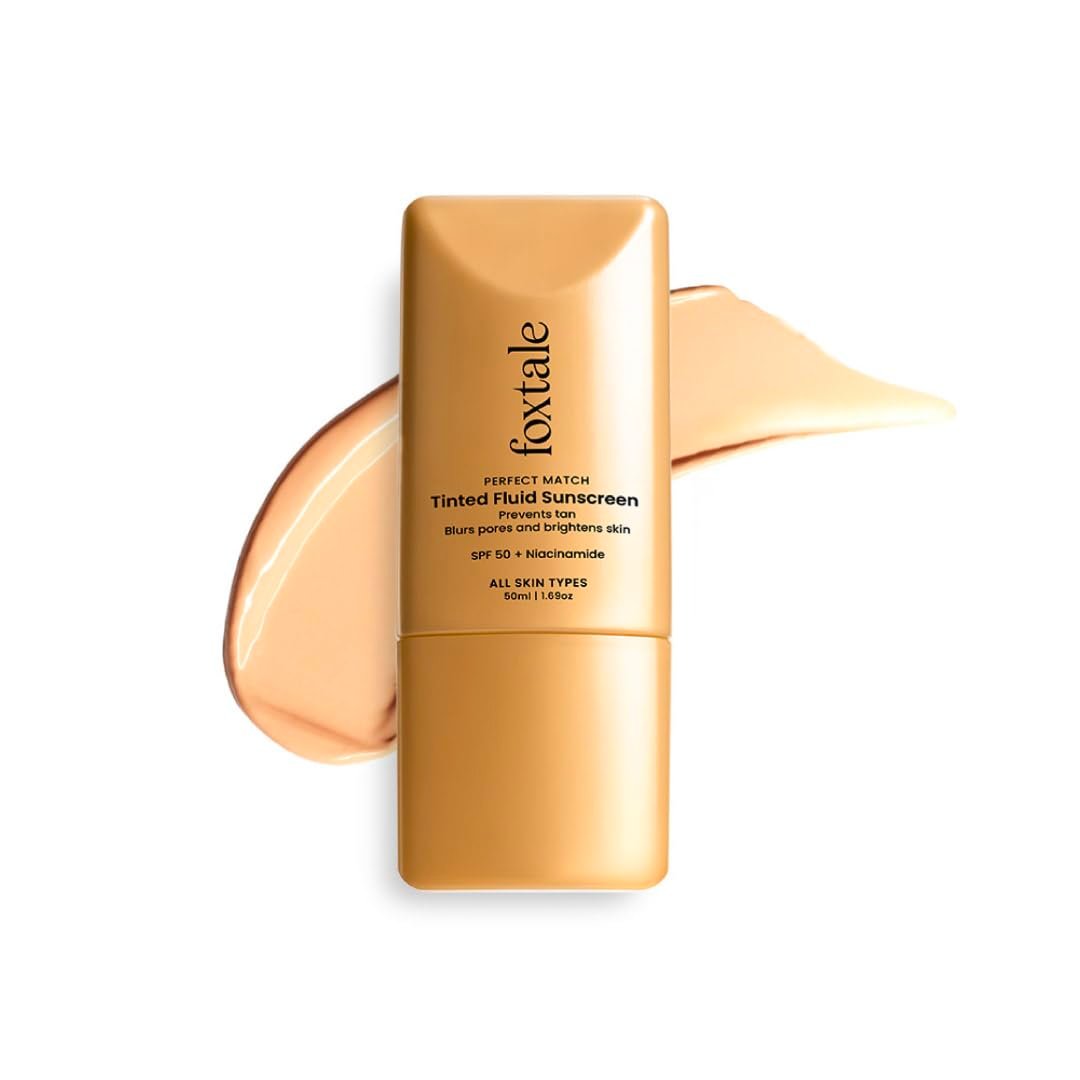 Foxtale SPF 50 PA++++ Tinted Sunscreen, 02 Sand | in-Vivo Tested & UVA/B Protection | Niacinamide & Vitamin E | Daily Wear, Blurs Pores, Evens Tone, Matte Finish, Non-Greasy | 50ml