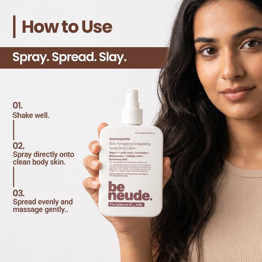 Be Neude Body Lotion with Ceramide, Lactic Acid, Niacinamide & Hyaluronic Acid for Deep Hydration, Barrier Repair & Dark Spot Reduction, Ultralight, Non-Sticky Body Lotion Smmmoothie, 250ml thumbnail