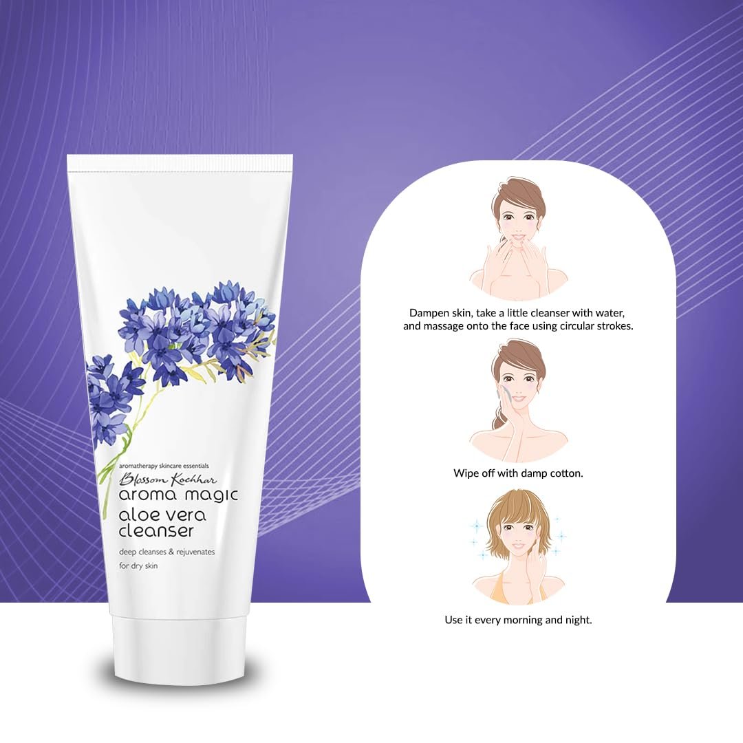Aroma Magic Aloe Vera Cleanser | deeply cleanses & Rejuvenates skin while unclogging pores with Persian walnut seed, Damask rose essential oils, orange blossom extracts | For Dry Skin 100g thumbnail