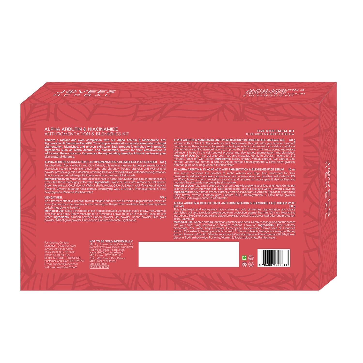 Jovees Herbal Alpha Arbutin & Niacinamide Anti Pigmentation & Blemishes Facial Kit For Pigmentation, Blemishes & Improves Uneven Skin Tone with 5 Easy Steps- Multiple Use thumbnail