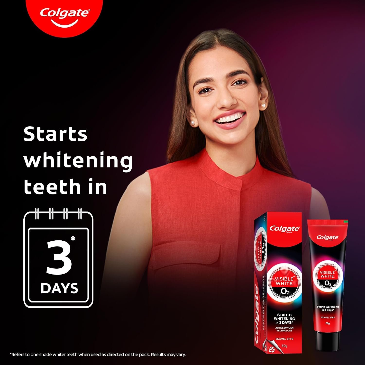 Colgate Visible White O2, Teeth Whitening Toothpaste (50g) for noticeably whiter teeth starting in 3 days with Active Technology, Enamel Safe Teeth Whitening & Fresh Breath thumbnail
