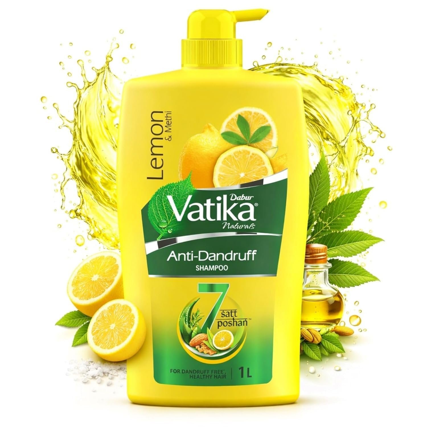 Dabur Vatika Naturals Anti Dandruff Shampoo - 640 ml | 7 Natural Herb Extracts | Contains Lemon, Methi & Tea Tree Oil | Exfoliates Flaky Scalp for Dandruff-Free Hair |