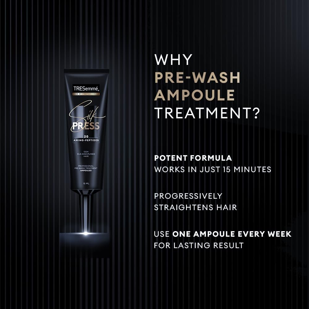 TRESemme Silk Press Pre-Wash Treatment Ampoules 4 x 15ml | Heatless Hair Straightening Treatment | Straight Hair | At-Home Treatment for straight hair thumbnail
