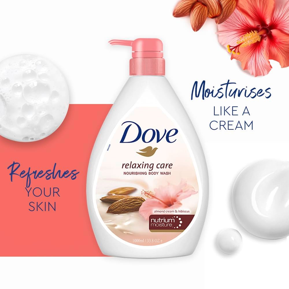 Dove Relaxing Almond Cream & Hibiscus Body Wash – 1L | Nourishing Cleansing for Soft, Smooth & Replenished Skin with a Sweet, Soothing Scent thumbnail