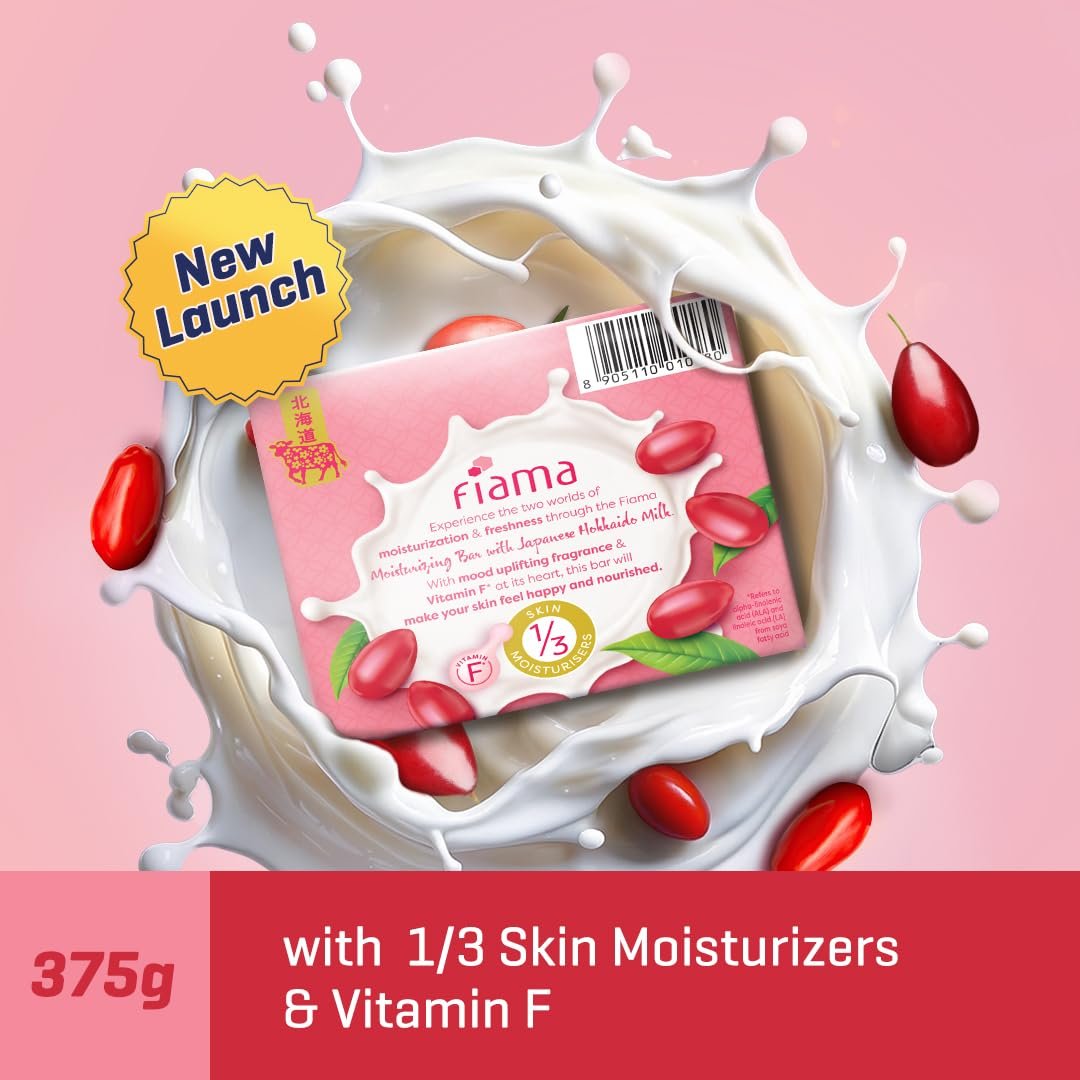 Fiama Skin Barrier Strengthening Moisturizing Soap Bar 125gx3 | Clinically Proven | With Pro-Ceramides | Goji Berry & Japanese Hokkaido Milk Celebration Pack of 3, Non-Sticky Softness | thumbnail
