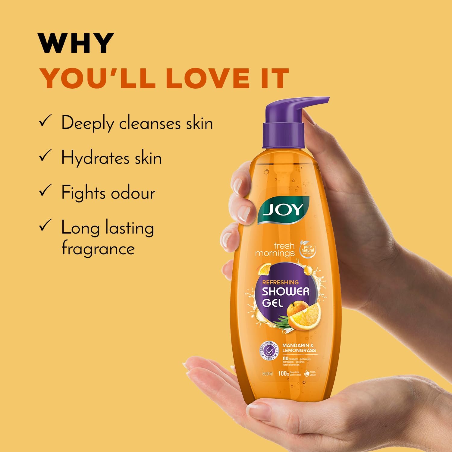 Joy Mandarin & Lemongrass Shower Gel Body Wash (500 ml) | With Vitamin C for Acne Control & Lemongrass for Fighting Body Odour |100% Vegan Shower Gel For All Skin Types | Paraben Free thumbnail