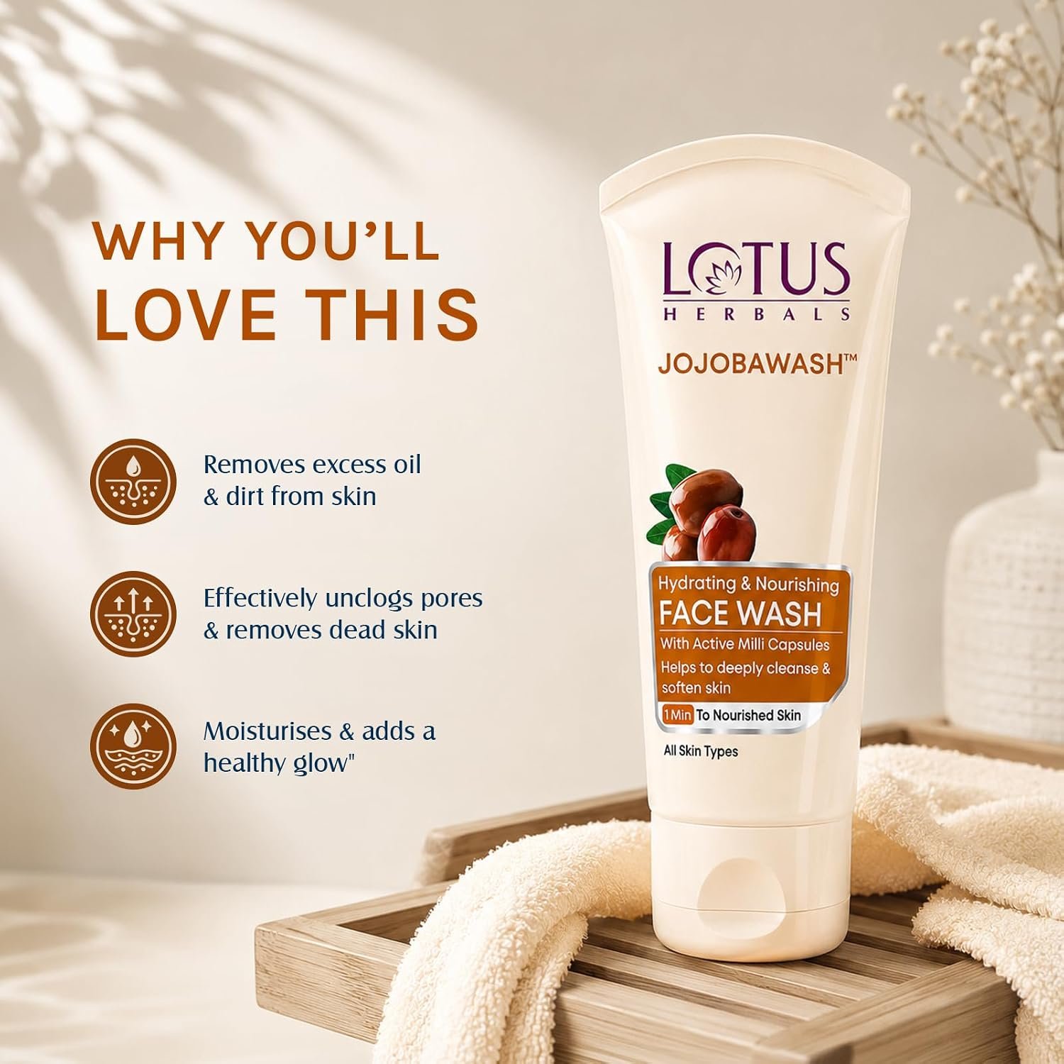 Lotus Herbals Jojoba Face Wash, Active Milli Capsules, 120g thumbnail