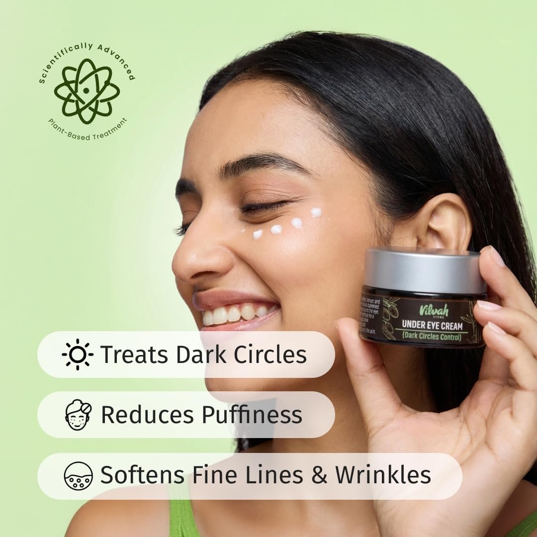 Vilvah Under Eye Cream | Reduces Dark Circles, Puffiness & Eye Bags | Hydrates, Smoothens Fine Lines & Firms Skin | Lightweight Eye Care for Tired Eyes | 20ml thumbnail